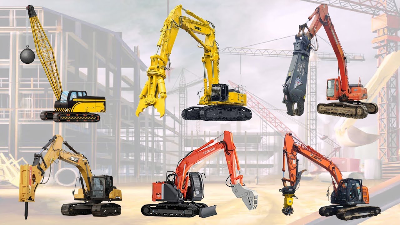 heavy equipment demolishing buildings